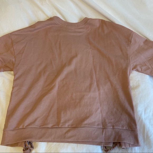 “Nobody Cares” Dusty Pink Crew Neck with Horizontal Tie Detail - Picture 6 of 8